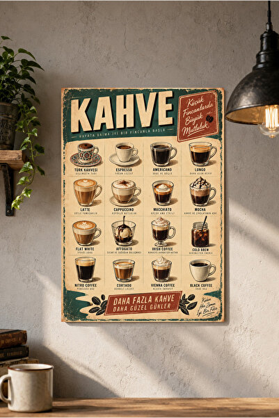 Dünya Kahveleri Dekoratif Metal Tabela A4, Retro Kahve Duvar Dekoru, Kafe ve Mutfak Hediyesi
