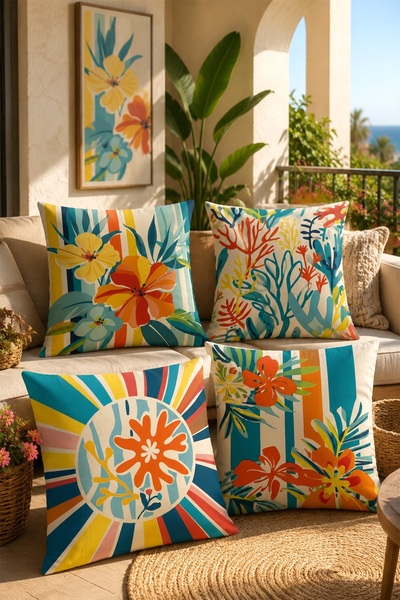 EVPANYA Colorful Flowers Patterned 4-Piece Throw Pillow Cover Set