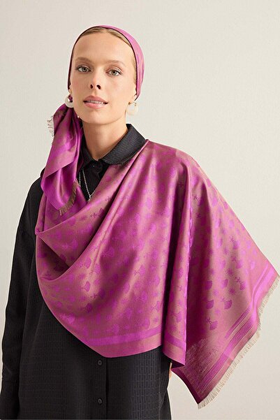 Imannoor Carnation Monogram Purple Silk Shawl 68X200