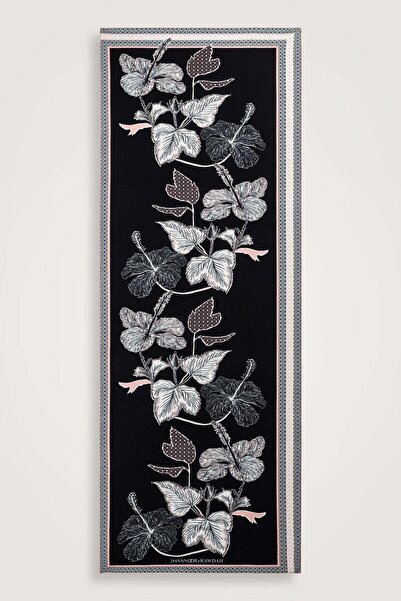 Imannoor X Rawdah Mekke Rose Pink-Black Floş Viscose Shawl 70X210
