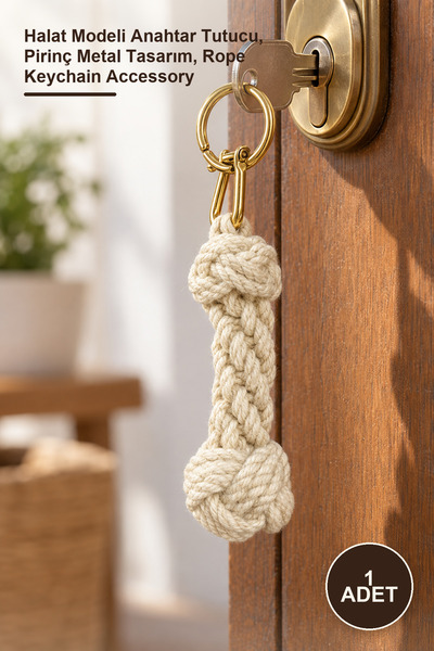 Yenilig 1 piece brass rope keychain - rope model key holder, brass metal desi...