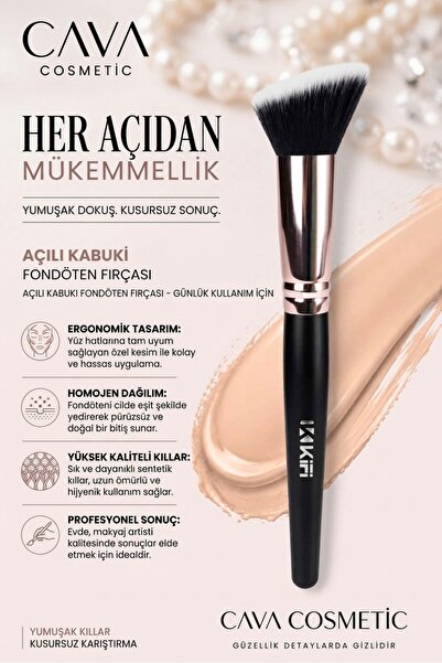 CAVA COSMETİC Açılı Kabuki Fondöten Fırçası - Likit ve Krem Fondöten İçin Yoğ...