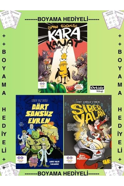 Cezve Kitap Boyamalı - Kara Kanat - Dört Sonsuz Evren Siber Yaz Tatili - Siber Yalan , Osman Büyükmutlu , Ahmet Melih Karauğuz