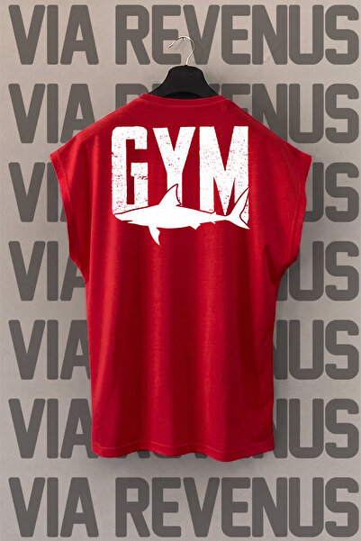 Vordevia Tricou sport Gym Fitness Shark cu imprimeu pe spate, fără mâneci, cu...