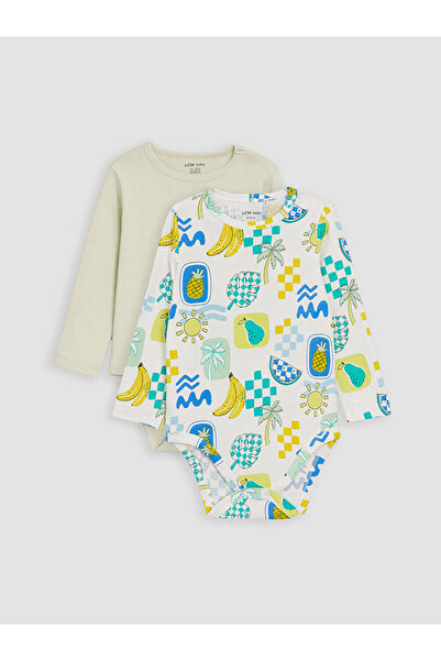 LC Waikiki Two Mt Shop Quality Ecru Patterned Baby Boy 2-Piece Snap-On Bodysuit