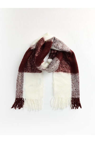 LC Waikiki Nevavm Burgundy Knitwear Color Block Women's Scarf with a Difference