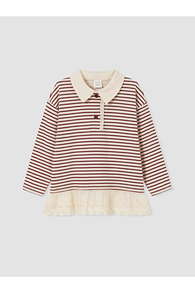 LC Waikiki Two Mt Shop Quality Lcw Kids Burgundy 2 Thread Striped Girls' Swea...