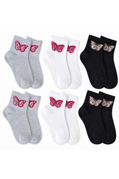 Şerife Hanım Women's Butterfly Patterned Short Socks, Pack of 6 |   80% Cotto...