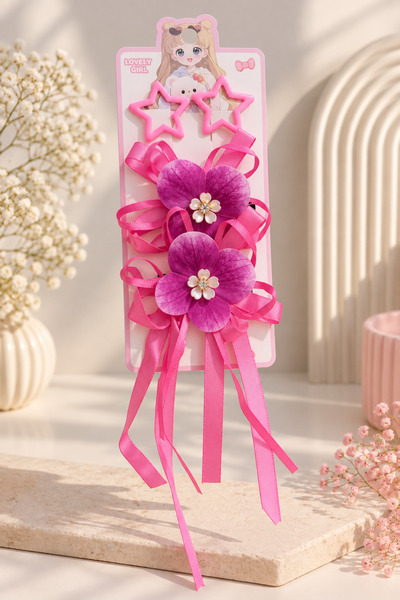 EliraToka Baby Girls 4-Piece Ortanca Model Ribbon Buckle Set 2 Pens 2 Clips