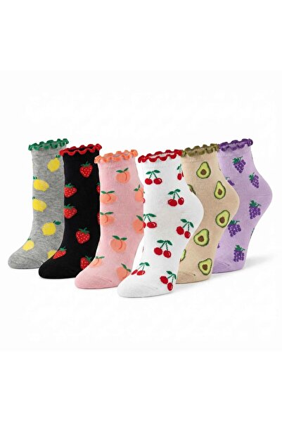Şerife Hanım Women's Fruit Patterned Ruffle Socks, Pack of 6 |   Colorful Sof...