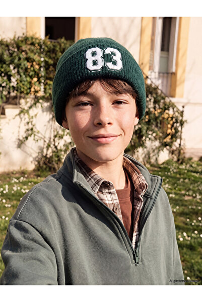 LC Waikiki Nevavm Farkıyla Lcw Accessories Green Embroidered Boy's Beret