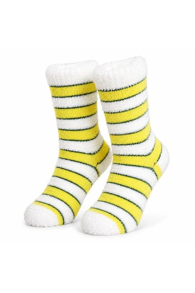 Şerife Hanım Plush Striped Women's Sleeping Socks 36-40 Soft, Warm, Non-Squeezing Home Socks Yellow White
