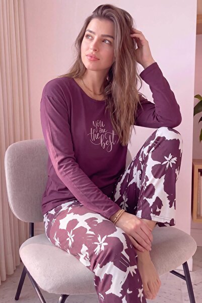 Pijamaevi طقم بيجامة نسائي بأكمام طويلة من الخيزران المزخرف من Mürdüm Best