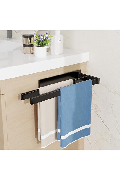 GENERAL Feligio 37CM Towel Holder Double Bar, No Drilling Rust-Proof, Black