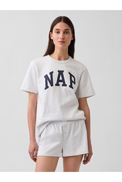 GAP Kadın Açık Gri Nap Logo Oversized Pijama Üstü