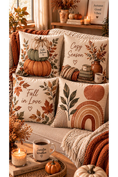Nari Collections Warm Autumn 4-Piece Cushion Cover Set – 43X43 cm Double-Side...