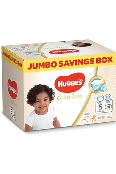 Huggies حفاضات إكسترا كير مفتوحة الطرفين مقاس 5 (12-22 كجم) 76 حفاضة