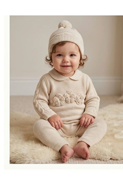 Nipperland 100% Knitwear Baby Girl Floral Motif Jumpsuit