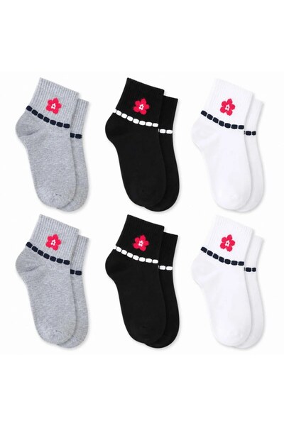 Şerife Hanım Women's Floral Patterned Short Socks, Pack of 6 |   80% Cotton S...