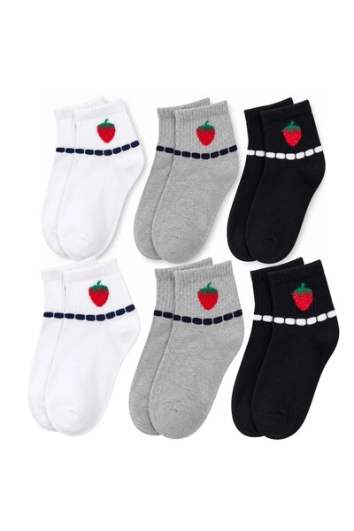 Şerife Hanım Women's Strawberry Patterned Short Socks, Pack of 6 |   80% Cott...