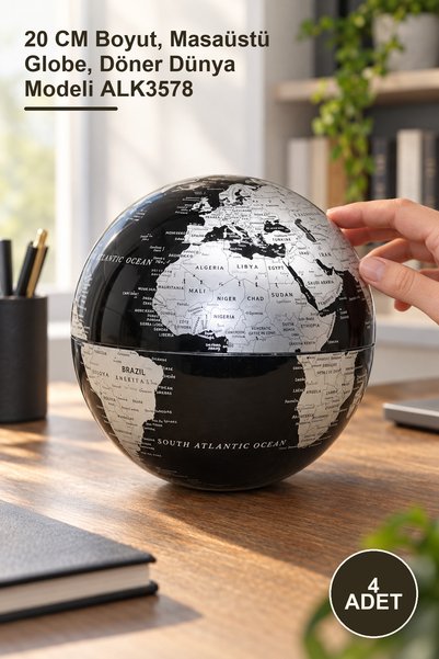 Yenilig 4 Adet Masa Üstü Dönen Dünya Küre – 20 CM Boyut, Masaüstü Globe, Döner Dünya Modeli ALK3578