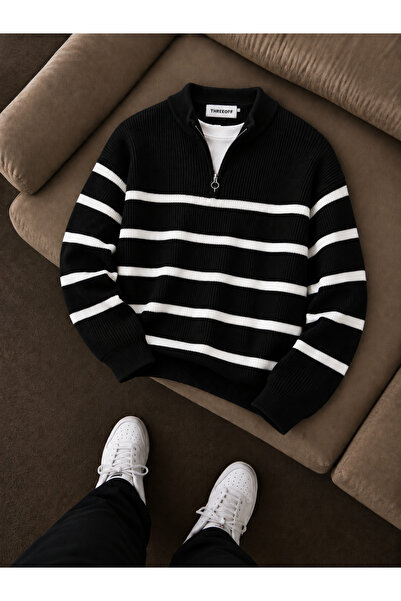threeoff Men's Oversize Knitwear Sweater Zippered Collar Thessaloniki Knit Co...