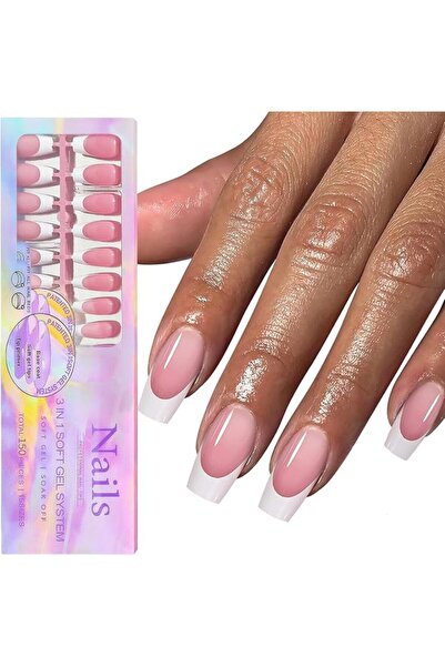 KASTWAVE 150Pcs White French Tip Press on Nails, Medium Fake Nails In15 Sizes...