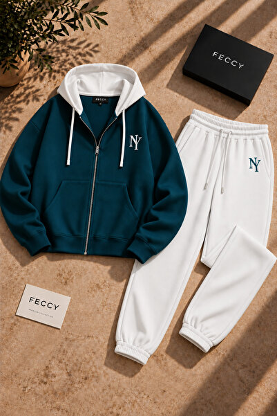 FECCY Σετ φόρμας υψηλής ποιότητας, unisex, με στάμπα, με κουκούλα και φερμουά...
