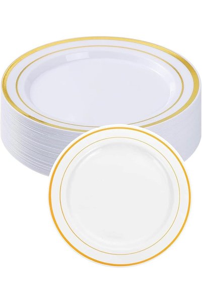 Generic White Plastic Plates Disposable 25 Pieces Round Dessert Plates with G...