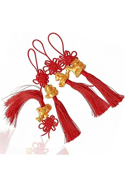 Duomama 4PCS Horse Chinese New Year Decorations Red Feng Shui Tassel Knots