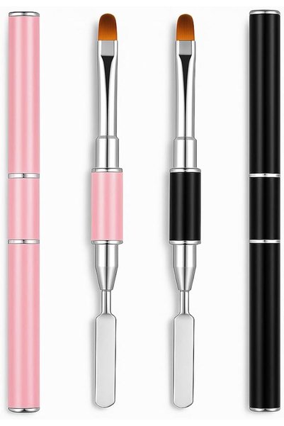 HaveLovely Dual-Ended Nail Art Brush & Spatula Set, 2Pcs Pink & Black UV Gel ...