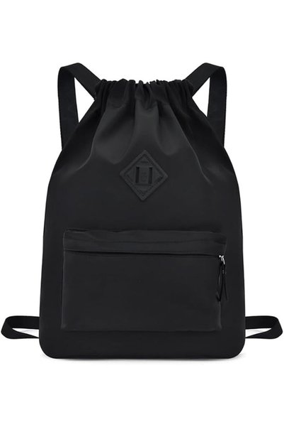 X SPRING Drawstring Gym Bag, Large Nylon Draw Backpack with Zipper and Front ...