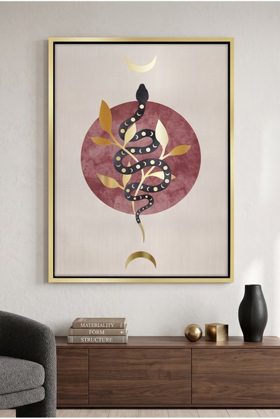 Jasmine Art Boho Gold Snake Nature Wall Art | Portrait Framed Canvas Print wi...