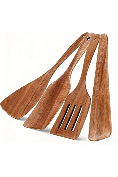 Generic Professional Wooden Kitchen Utensil Set, 4 Piece Teak Wood Spatula Co...