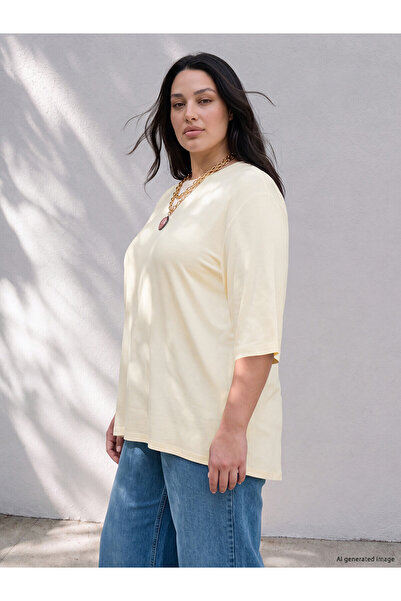 LC Waikiki Alita City Farkıyla Lcw Curve Ecru Plain Oval Neck Three-Quarter S...