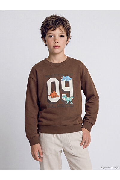 LC Waikiki Two Mt Shop Quality Lcw Kids Brown 3 Thread Printed Loose & Baggy ...