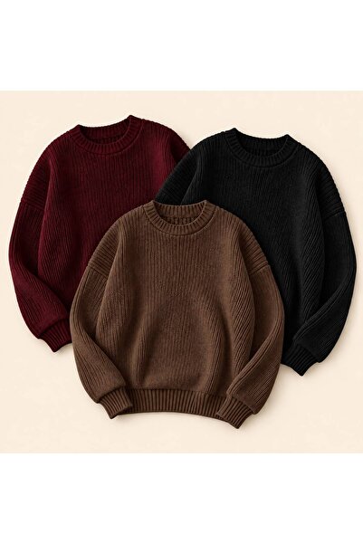 threeoff Men's Crew Neck Knitwear Sweater High Neck Long Sleeve Casual Basic ...