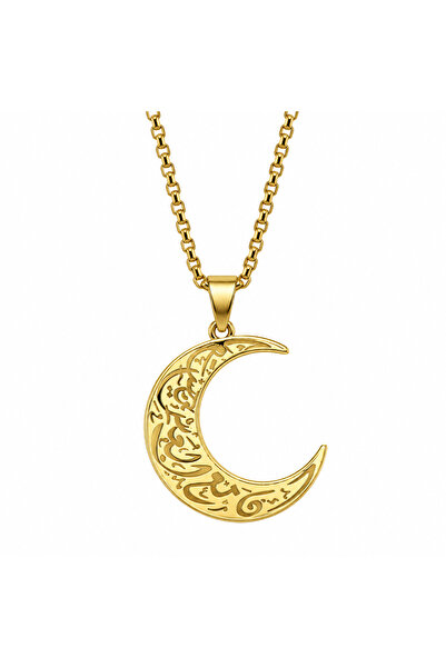 Desenli Hilal Ay Figürlü Gold Kadın Kolye