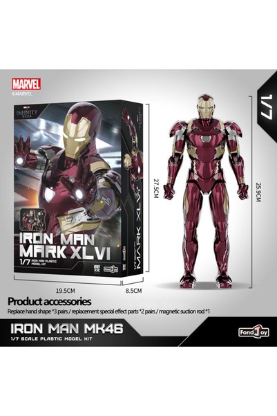 Choice MK46 Fondjoy Marvel Iron Man MK46 نموذج مُجمّع 10 بوصة بمقياس 1/7، يمك...