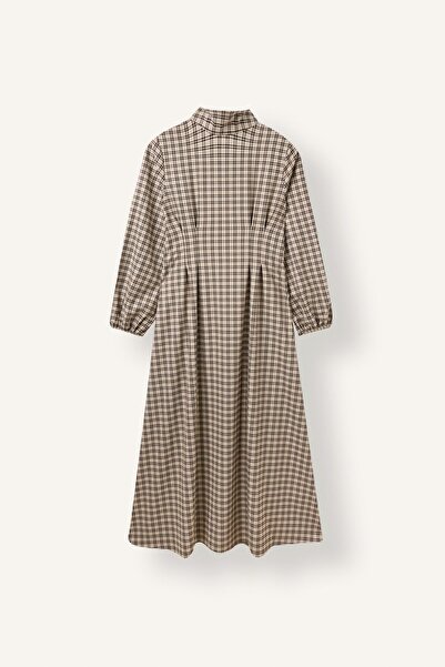 DeFacto Checkered Fitted High Neck Long Sleeve Dress I5656Ax26Wn