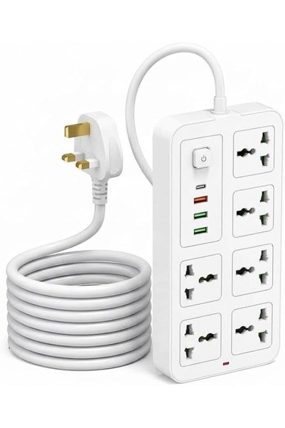 Generic سلك تمديد 6 في 1 بطول 3 أمتار مع منافذ USB ونوع C، وواقي من التيار ال...