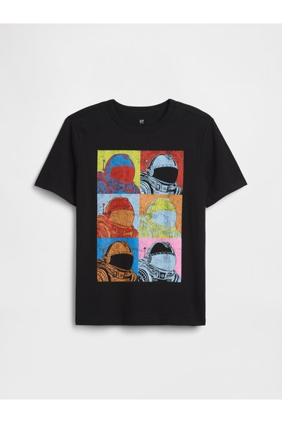 GAP Erkek Çocuk Siyah Grafik Baskılı T-Shirt