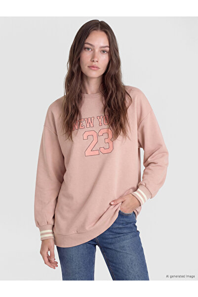 LC Waikiki Nevavm Lcw Modest Pink Interlock Printed Loose & Baggy Women's Swe...