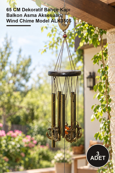 Yenilig 3 Adet Metal Rüzgar Çanı – 65 CM Dekoratif Bahçe Kapı Balkon Asma Aksesuarı, Wind Chime Model ALK3505