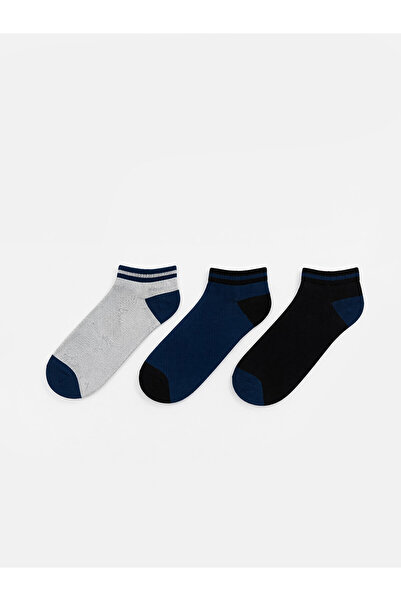 LC Waikiki Nevavm Black Color Block 3-Pack Men's Booties Socks with Difference