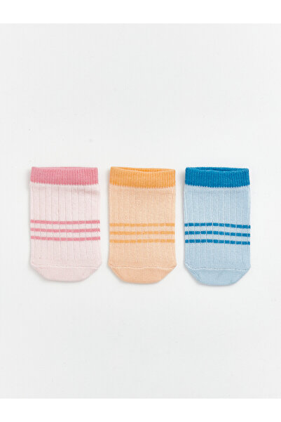 LC Waikiki Nevavm Pink Striped 3-Pack Girls' Booties Socks with a Difference