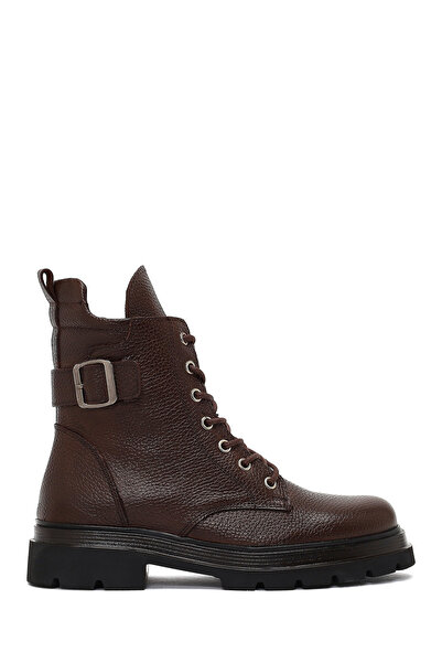 Derimod Women's Brown Lace-Up Zippered Leather Boots Wf400002Df