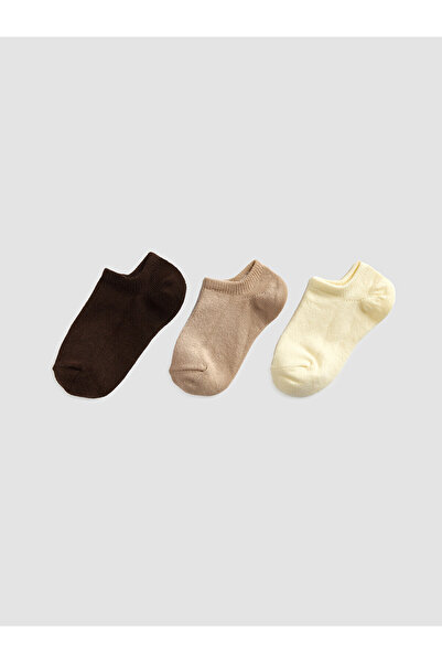 LC Waikiki Nevavm Brown Plain 3-Pack Girls' Booties Socks with a Difference