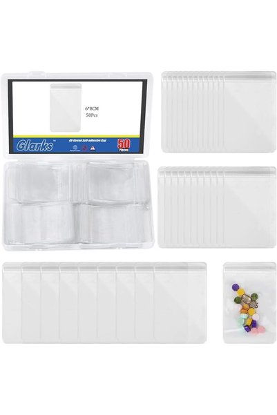 Glarks 50pcs 6 x 8cm Zipper Lock Clear Plastic Bags Set, Clear Plastic Reclos...