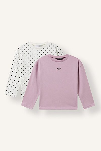 DeFacto Crew Neck Combed Cotton Long Sleeve 2-Pack Polka Dot T-Shirt Baby Gir...